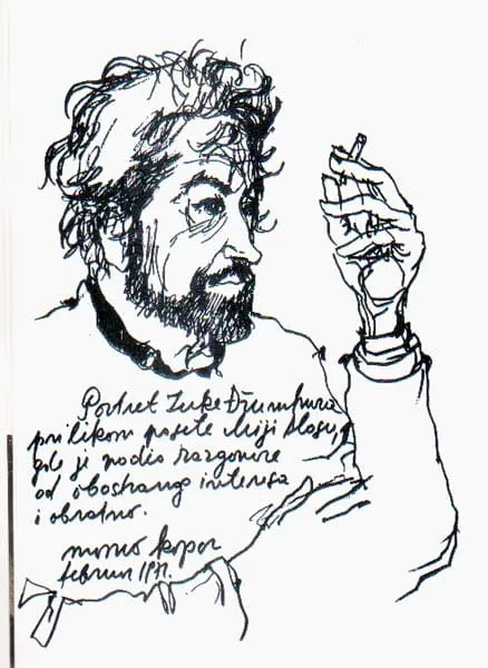 Momo Kapor, februar 1981: portret Zuke Džumhura prilikom posete Miji Alasu